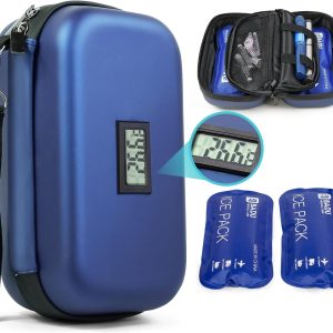 Insulin Cooler Travel Case TSA Approved Medication Diabetic Cooler For Travel With Thermometer Temperature Display Refrigerated Medicine Organizer Bag With 2 Ice Pack