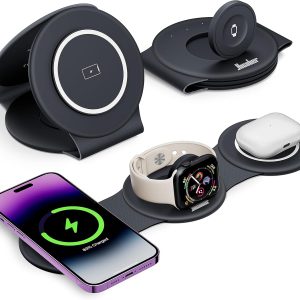 3 in 1 Charging Station for Apple Multiple Devices, Foldable Travel Wireless Charger 18W for iPhone 16 15 14 13 Pro Max Plus &Apple Watch Series/Airpods