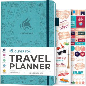 Clever Fox Travel Journal – Vacation & Road Trip Itinerary Planner Organizer & Traveling Memory Diary – A5 Traveler Adventure Notebook (Aquamarine)